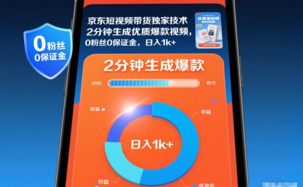 京东短视频带货独家技术,2分钟生成一条优质爆款视频,0粉丝0保证金,日入1k+【揭秘】