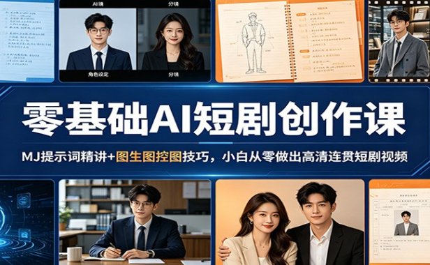 零基础AI短剧创作课：MJ提示词精讲+图生图控图技巧，小白从零做出高清连贯短剧视频