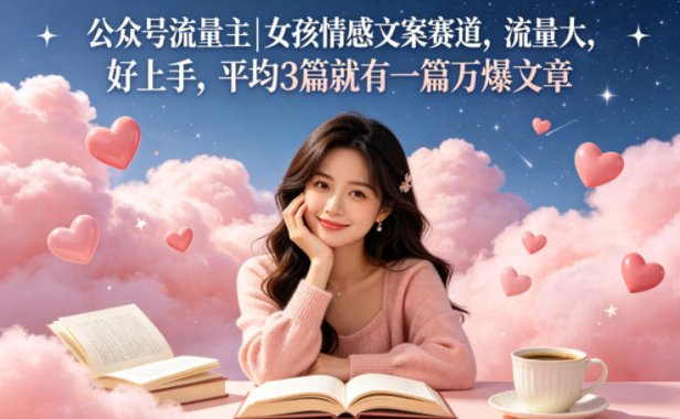 公众号流量主女孩情感文案赛道，流量大，好上手，平均3篇就有一篇万爆文章