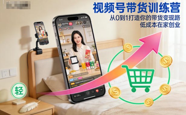 视频号带货训练营，从0到1打造你的带货变现路，低成本在家创业