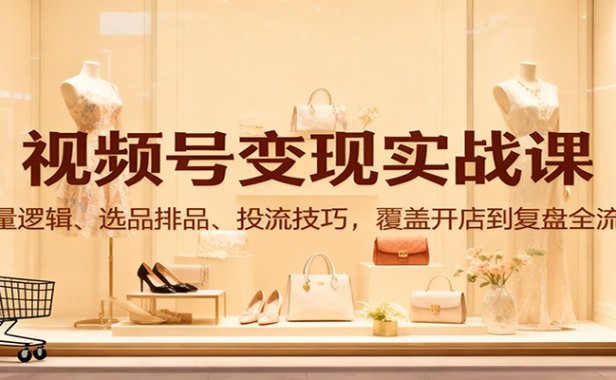视频号变现实战课:流量逻辑、选品排品、投流技巧,覆盖开店到复盘全流程