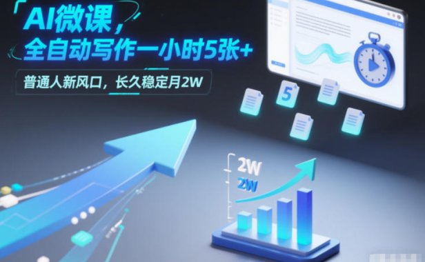 AI微课，全自动写作一小时5张+，普通人新风口，长久稳定月2W