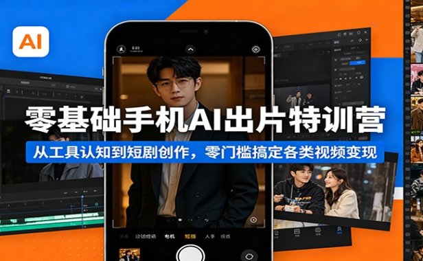 零基础手机AI出片特训营：从工具认知到短剧创作，零门槛搞定各类视频变现