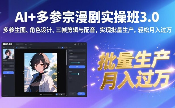 AI+多参宗漫剧实操班3.0:多参生图、角色设计、三帧剪辑与配音,实现批量生产,轻松月入过万