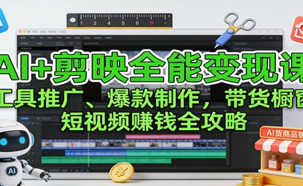 AI+剪映全能变现课:工具推广、爆款制作、带货橱窗,短视频赚钱全攻略