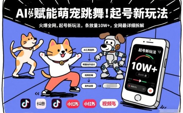 AI赋能萌宠跳舞,火爆全网,起号新玩法,条条播放量10W+,全网最详细拆解
