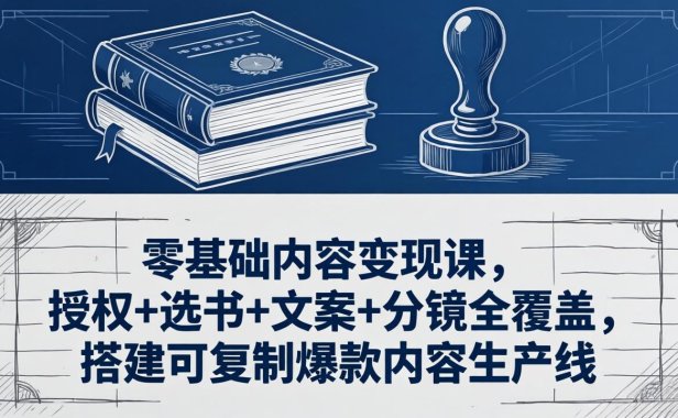 零基础内容变现课，授权+选书+文案+分镜全覆盖，搭建可复制爆款内容生产线