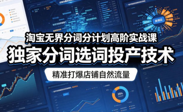 淘宝无界分词分计划高阶实战课，独家分词选词投产技术，精准打爆店铺自然流量