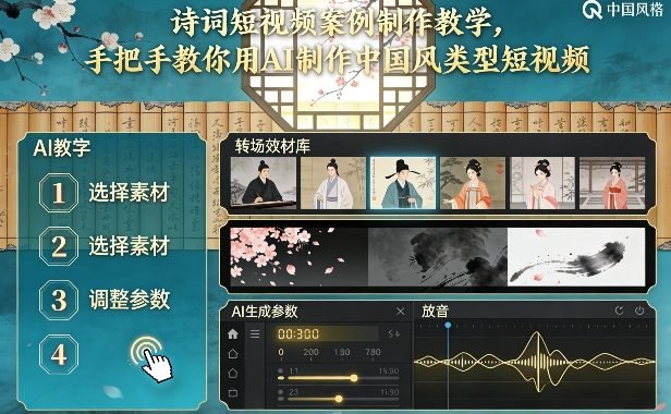 古诗词短视频案例制作教学，手把手教你用AI制作中国风类型短视频