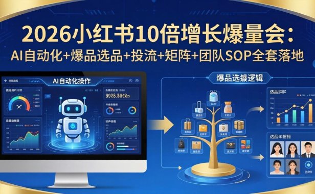 2026小红书10倍增长爆量会:AI自动化+爆品选品+投流+矩阵+团队SOP全套落地