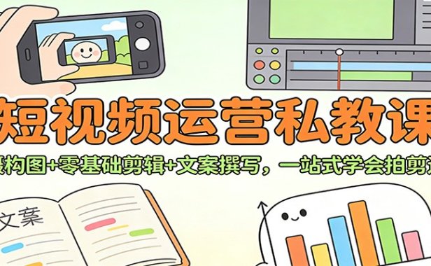短视频运营私教课：拍摄构图+零基础剪辑 +文案撰写，一站式学会拍剪运营