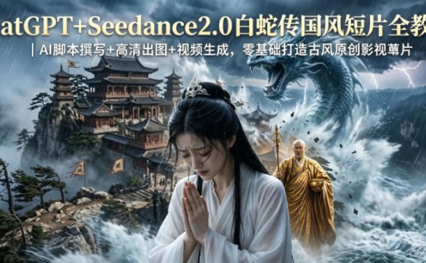 ChatGPT+Seedance2.0白蛇传国风短片全教程|AI脚本撰写+高清出图+视频生成,零基础打造古风原创影视短片