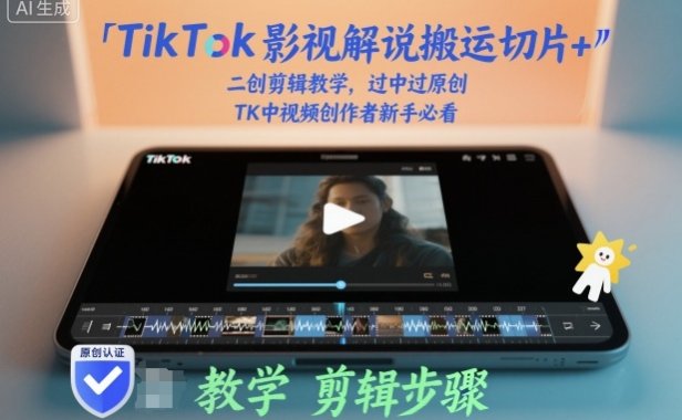 TikTok影视解说搬运切片+二创剪辑教学，过中过原创，TK中视频创作者新手必看