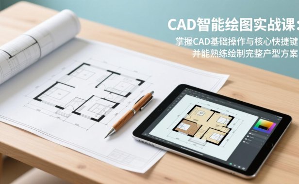 CAD智能绘图实战课：掌握CAD基础操作与核心快捷键，并能熟练绘制完整户型方案