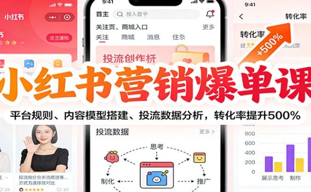小红书营销爆单课:平台规则、内容模型搭建、投流数据分析,转化率提升500%