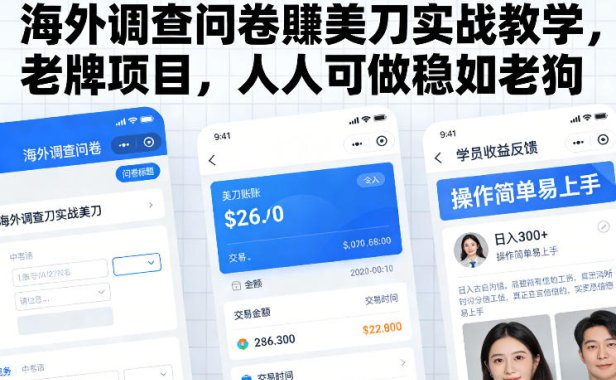 海外调查问卷賺美刀实战教学，老牌项目，人人可做稳如老狗