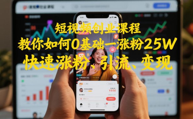 短视频创业课程,教你如何0基础一天涨粉25W,快速涨粉、引流、变现