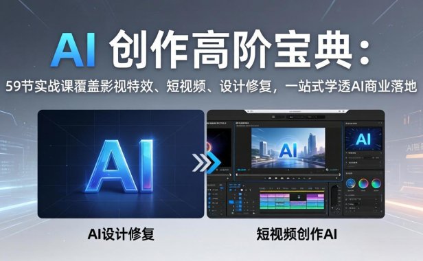 AI 创作高阶宝典：59节实战课覆盖影视特效、短视频、设计修复，一站式学透AI商业落地