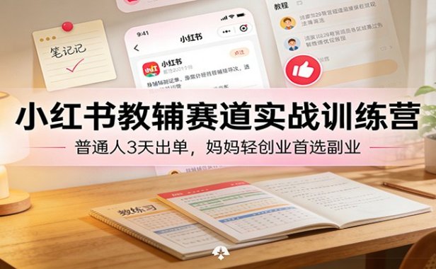 小红书教辅赛道实战训练营：普通人3天出单，妈妈轻创业首选副业