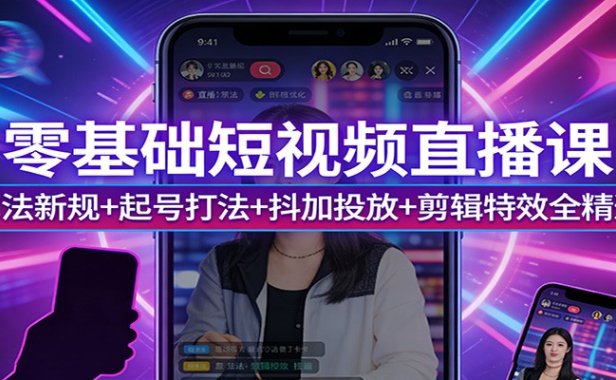 零基础短视频直播课：算法新规+起号打法+抖加投放+剪辑特效全精通