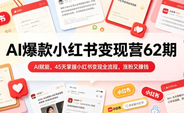 AI爆款小红书变现营62期2026年5月,AI赋能,45天掌握小红书变现全流程,涨粉又賺钱