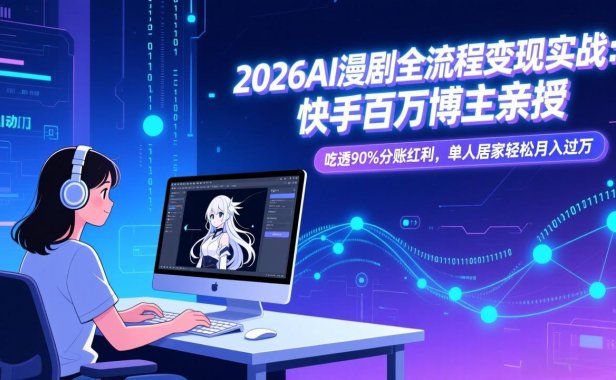 2026AI漫剧全流程变现实战：快手百万博主亲授，吃透90%分账红利，单人居家轻松月入过万