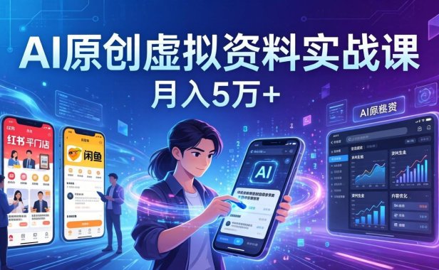 AI原创虚拟资料实战课：2026新机会，小红书闲鱼开店，普通人用AI轻松变现，月入5万+