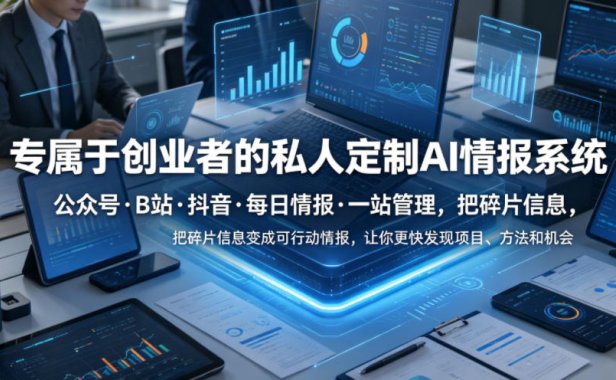 专属于创业者的私人定制AI情报系统，公众号·B站·抖音·每日情报·一站管理，把碎片信息变成可行动情报，让你更快发现项目、方法和机会