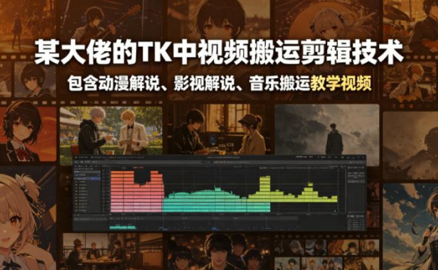 某大佬的TK中视频搬运剪辑技术，包含动漫解说、影视解说、音乐搬运教学视频
