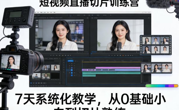 短视频直播切片训练营，7天系统化教学，从0基础小白到切片熟练