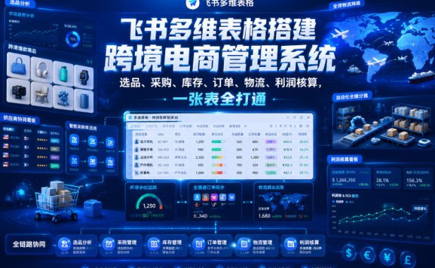 飞书多维表格搭建跨境电商管理系统，选品、采购、库存、订单、物流、利润核算，一张表全打通
