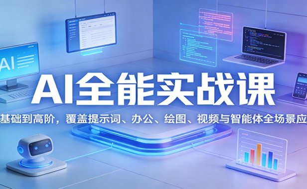 AI全能实战课:从基础到高阶,覆盖提示词、办公、绘图、视频与智能体全场景应用
