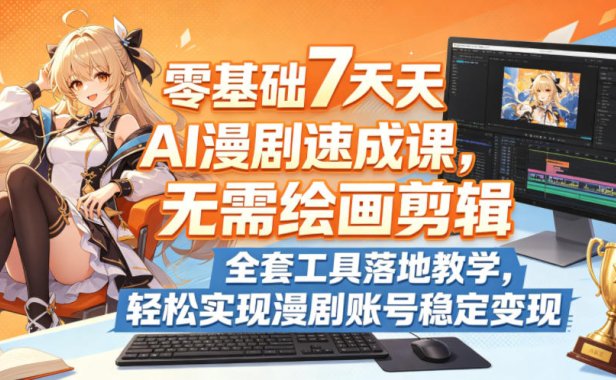 零基础7天AI漫剧速成课,无需绘画剪辑,全套工具落地教学,轻松实现漫剧账号稳定变现