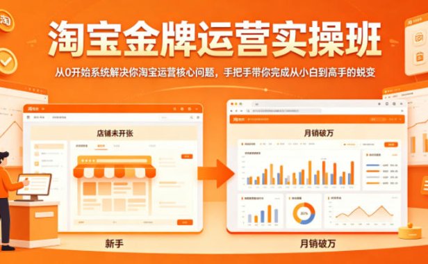 淘宝金牌运营实操班，从0开始系统解决你淘宝运营核心问题，手把手带你完成从小白到高手的蜕变