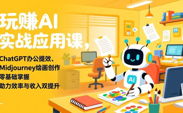 玩赚AI实战应用课,ChatGPT办公提效、Midjourney绘画创作,零基础掌握,助力效率与收入双提升
