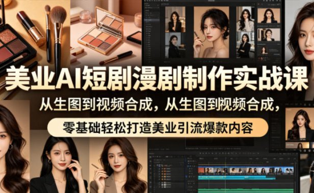 美业AI短剧漫剧制作实战课,从生图到视频合成,零基础轻松打造美业引流爆款内容