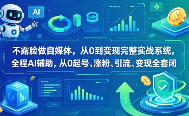 不露脸做自媒体,从0到变现完整实战系统,全程AI辅助,从0起号、涨粉、引流、变现全套闭环
