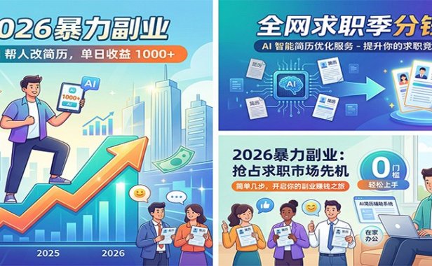 2026暴力副业:靠AI帮人改简历,单日收益1000+,全网求职季分钱