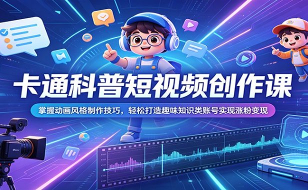 卡通科普短视频创作课:掌握动画风格制作技巧,轻松打造趣味知识类账号实现涨粉变现