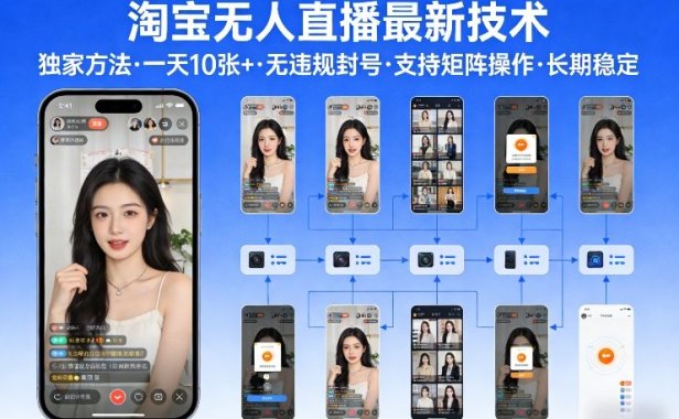 淘宝无人直播【最新技术】，独家方法，一天搞10张+，无违规封号，支持矩阵操作，长期稳定【内部揭秘】