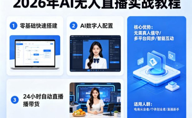 2026年AI无人直播实战教程,零基础也能快速搭建AI数字人无人直播间,实现24小时自动直播带货