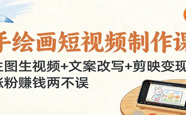 手绘画短视频制作课:生图生视频+文案改写+剪映变现,涨粉赚钱两不误