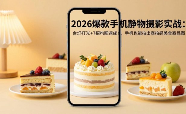 2026爆款手机静物摄影实战:台灯打光+7招构图速成,手机也能拍出商拍感美食商品图