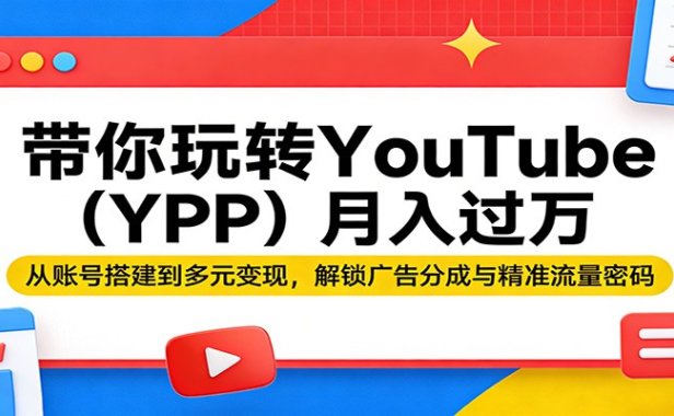 带你玩转YouTube(YPP)月入过万：从账号搭建到多元变现，解锁广告分成与精准流量密码