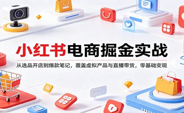 小红书电商掘金实战:从选品开店到爆款笔记,覆盖虚拟产品与直播带货,零基础变现