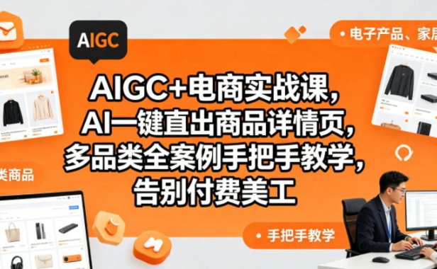 AIGC+电商实战课,AI一键直出商品详情页,多品类全案例手把手教学,告别付费美工(更新)