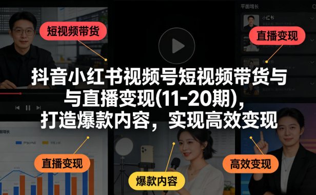 抖音小红书视频号短视频带货与直播变现(10-21期)，打造爆款内容，实现高效变现(更新05月08日)