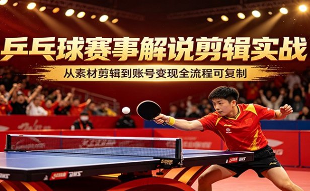 乒乓球赛事解说剪辑实战，从素材剪辑到账号变现全流程可复制