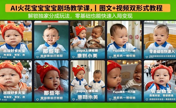 AI火花宝宝宝宝剧场教学课，图文+视频双形式教程，解锁独家分成玩法，零基础也能快速入局变现