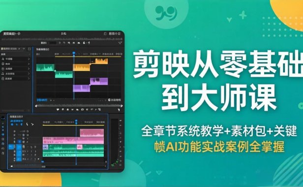 剪映从零基础到大师课，全章节系统教学+素材包，关键帧AI功能实战案例全掌握